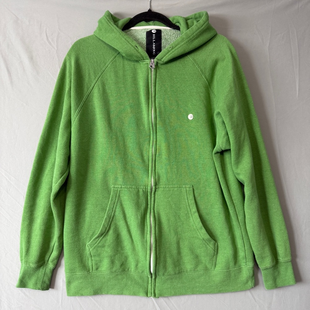 Billabong Mens Full Zip Up Hoodie Size XL Lime Green Logo Y2K Skater Streetwear